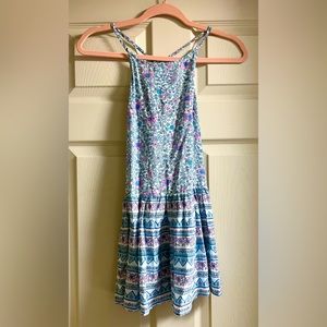 Girls floral strappy drop waist sundress pink blue purple white lightweight 6/6x